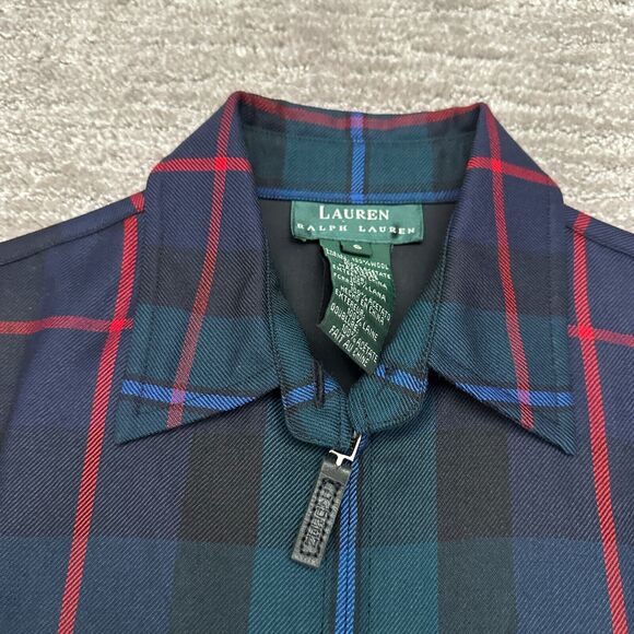 VTG LRL Lauren Ralph Lauren Shirt Womens Small Green Plaid Wool Full Zip - Picture 3 of 9